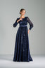 MONICA - Navy Sequin and Satin Evening Gown