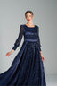 MONICA - Navy Sequin and Satin Evening Gown