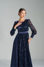 MONICA - Navy Sequin and Satin Evening Gown