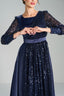 MONICA - Navy Sequin and Satin Evening Gown