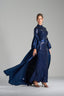 VICTORIA – Midnight Blue Sequin Gown with Satin Puff Sleeves