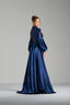 VICTORIA – Midnight Blue Sequin Gown with Satin Puff Sleeves