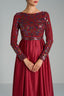 SILVIA - Burgundy Sequin and Satin Evening Gown