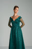 ATHENA - Emerald Green Sequin and Mesh Evening Gown