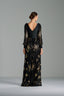 NOORA - Black and Gold Sequin Evening Gown with Statement Belt