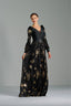 NOORA - Black and Gold Sequin Evening Gown with Statement Belt