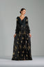 NOORA - Black and Gold Sequin Evening Gown with Statement Belt