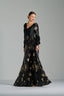 NOORA - Black and Gold Sequin Evening Gown with Statement Belt