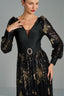 NOORA - Black and Gold Sequin Evening Gown with Statement Belt