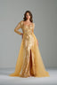 MARGARET - Gold and Yellow Sequin Evening Gown with Side Slit