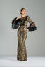 MATILDA - Black and Gold Sequin Gown with Ruffled Tulle Sleeves