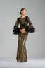 MATILDA - Black and Gold Sequin Gown with Ruffled Tulle Sleeves