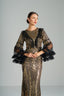 MATILDA - Black and Gold Sequin Gown with Ruffled Tulle Sleeves