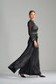 CHARLENE – Black Embellished Sheer-Sleeve Satin Gown