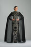 LAILA - Black and Silver Sequin Gown with Flowing Cape