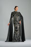 LAILA - Black and Silver Sequin Gown with Flowing Cape