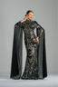 LAILA - Black and Silver Sequin Gown with Flowing Cape