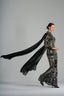 LAILA - Black and Silver Sequin Gown with Flowing Cape