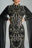 LAILA - Black and Silver Sequin Gown with Flowing Cape