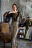 MATILDA - Black and Gold Sequin Gown with Ruffled Tulle Sleeves