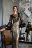 MATILDA - Black and Gold Sequin Gown with Ruffled Tulle Sleeves