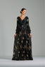 NOORA - Black and Gold Sequin Evening Gown with Statement Belt