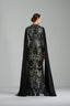 LAILA - Black and Silver Sequin Gown with Flowing Cape