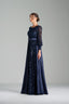 MONICA - Navy Sequin and Satin Evening Gown