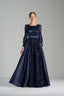 MONICA - Navy Sequin and Satin Evening Gown