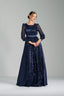 MONICA - Navy Sequin and Satin Evening Gown