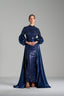 VICTORIA – Midnight Blue Sequin Gown with Satin Puff Sleeves