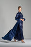 VICTORIA – Midnight Blue Sequin Gown with Satin Puff Sleeves