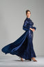 VICTORIA – Midnight Blue Sequin Gown with Satin Puff Sleeves