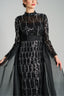 SELENA - Black Sequin Gown with Sheer Sleeves