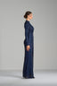 MELANIA – Navy Sequin Draped Long Sleeve Gown