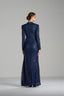 MELANIA – Navy Sequin Draped Long Sleeve Gown