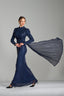 MELANIA – Navy Sequin Draped Long Sleeve Gown