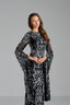 NANCY - Black and Silver Sequin Evening Gown with Flowing Sleeves