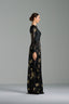 NOORA - Black and Gold Sequin Evening Gown with Statement Belt