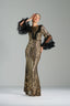 MATILDA - Black and Gold Sequin Gown with Ruffled Tulle Sleeves
