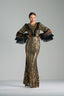 MATILDA - Black and Gold Sequin Gown with Ruffled Tulle Sleeves