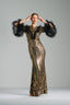 MATILDA - Black and Gold Sequin Gown with Ruffled Tulle Sleeves