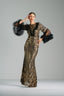 MATILDA - Black and Gold Sequin Gown with Ruffled Tulle Sleeves