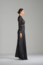 CHARLENE – Black Embellished Sheer-Sleeve Satin Gown
