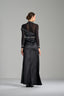 CHARLENE – Black Embellished Sheer-Sleeve Satin Gown