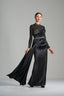 CHARLENE – Black Embellished Sheer-Sleeve Satin Gown