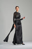 CHARLENE – Black Embellished Sheer-Sleeve Satin Gown