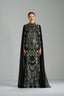 LAILA - Black and Silver Sequin Gown with Flowing Cape