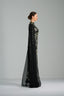 LAILA - Black and Silver Sequin Gown with Flowing Cape